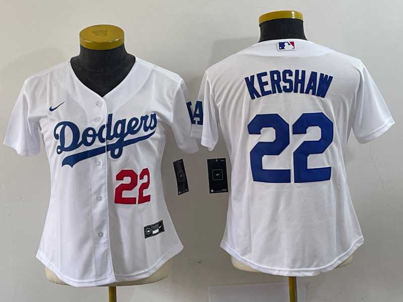 Womens Los Angeles Dodgers #22 Clayton Kershaw Number White Stitched MLB Cool Base Nike Jersey